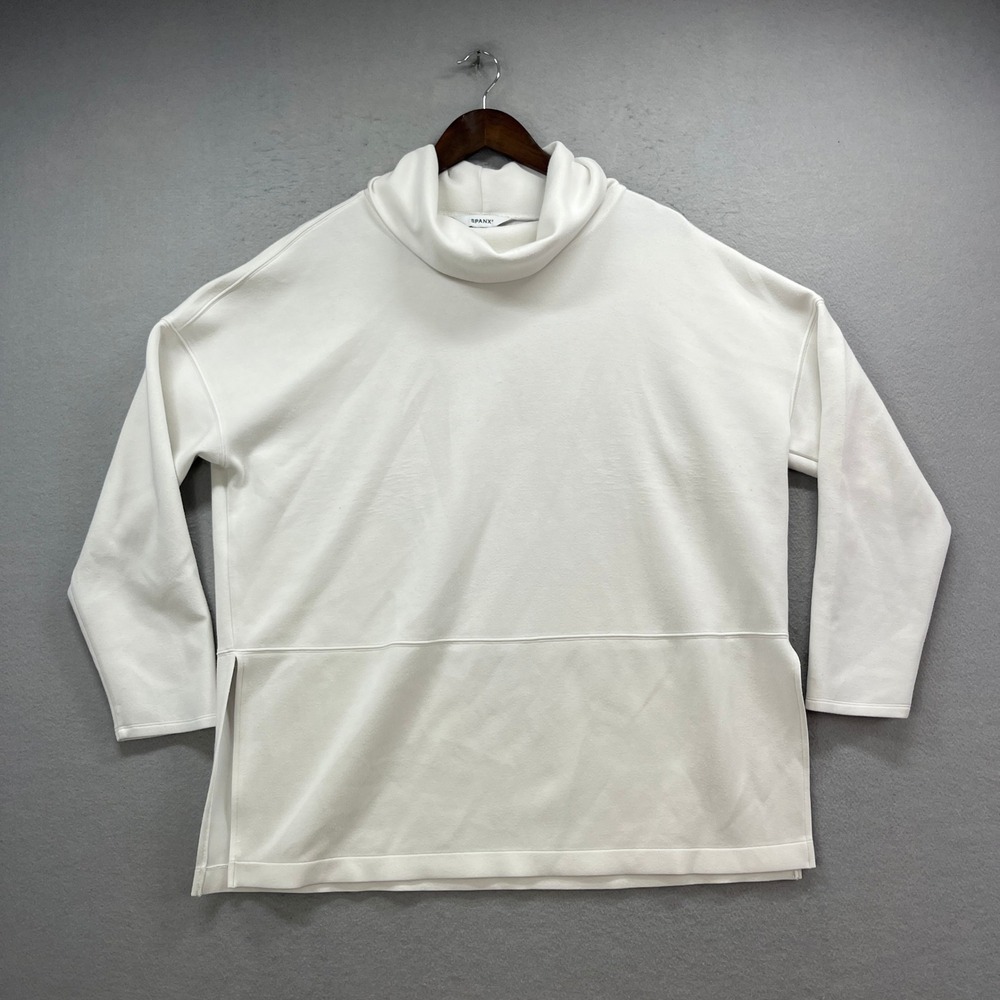 SPANX Pullover Womens 26.5x28.5 White Mock‎ Neck Relaxed Minimalist Sweatshirt